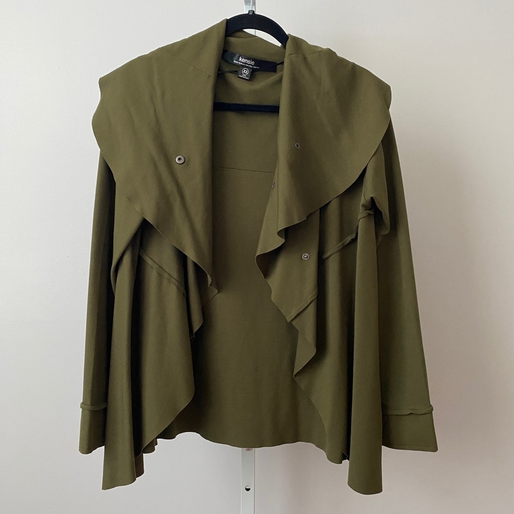 Kensie Rayon Relaxed Lagenlook Earthy Drape Snap Cardigan XL Green